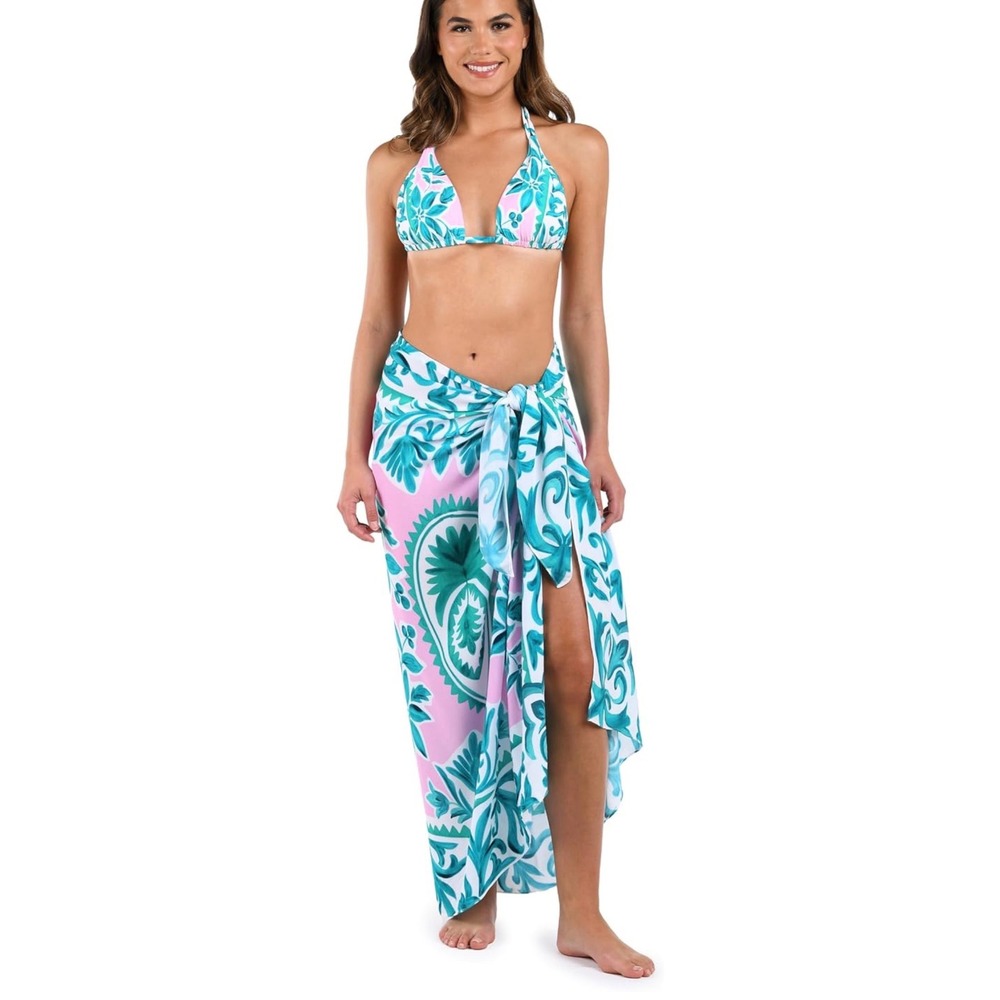 NWT La Blanca Opulent Palm Pareo Wrap Cover Up One Size Multi Swim Sarong - Picture 3 of 8